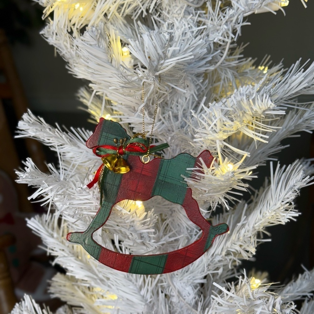 Vintage 1974 Plaid Rocking Horse Ornament